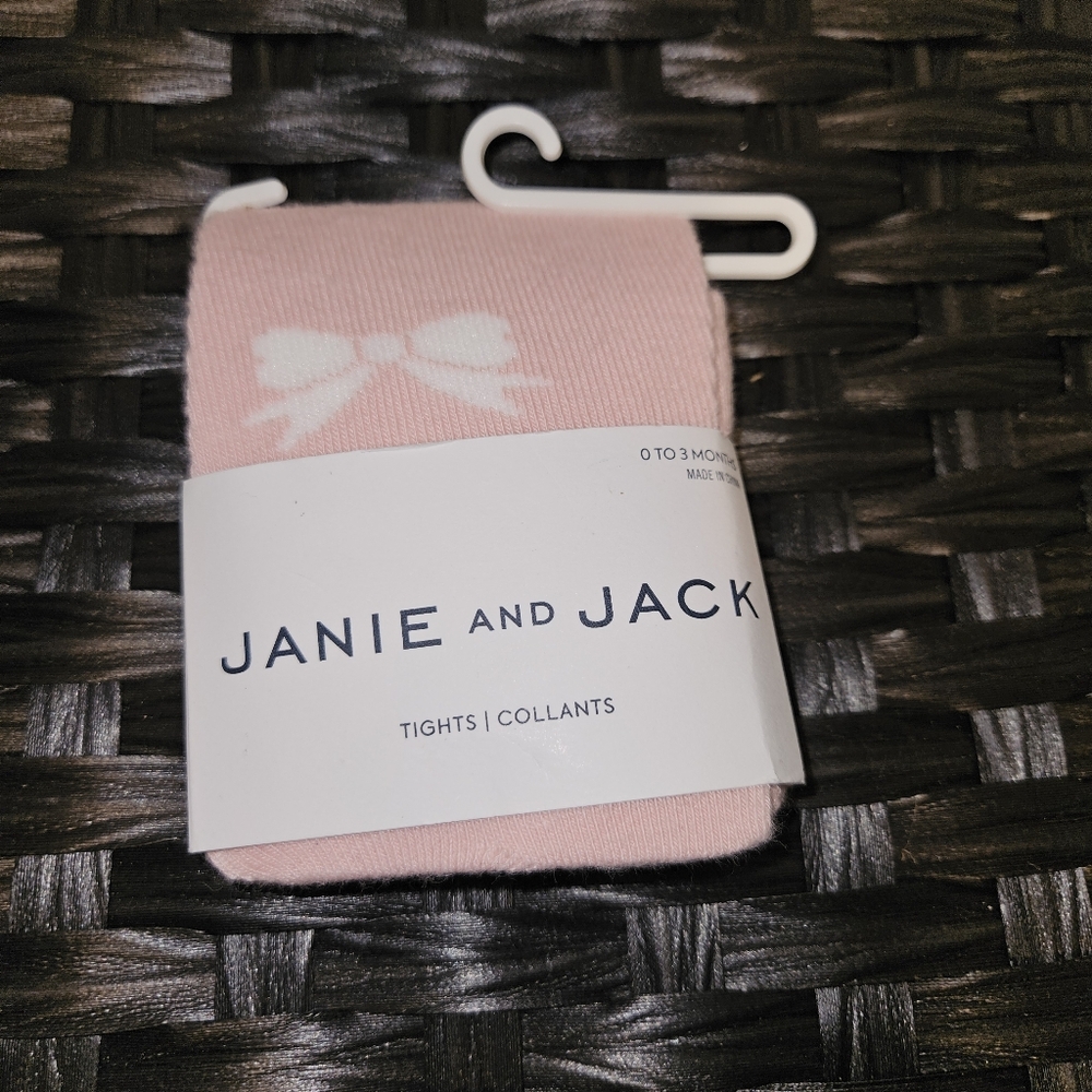 Janie and Jack Baby White Bows Pink Tights 0-3 M New